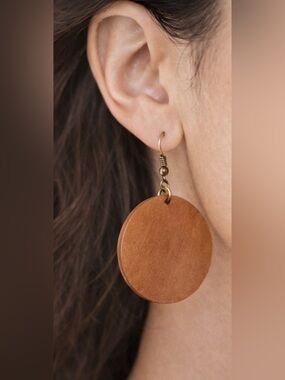 Round Wood Drop Earrings